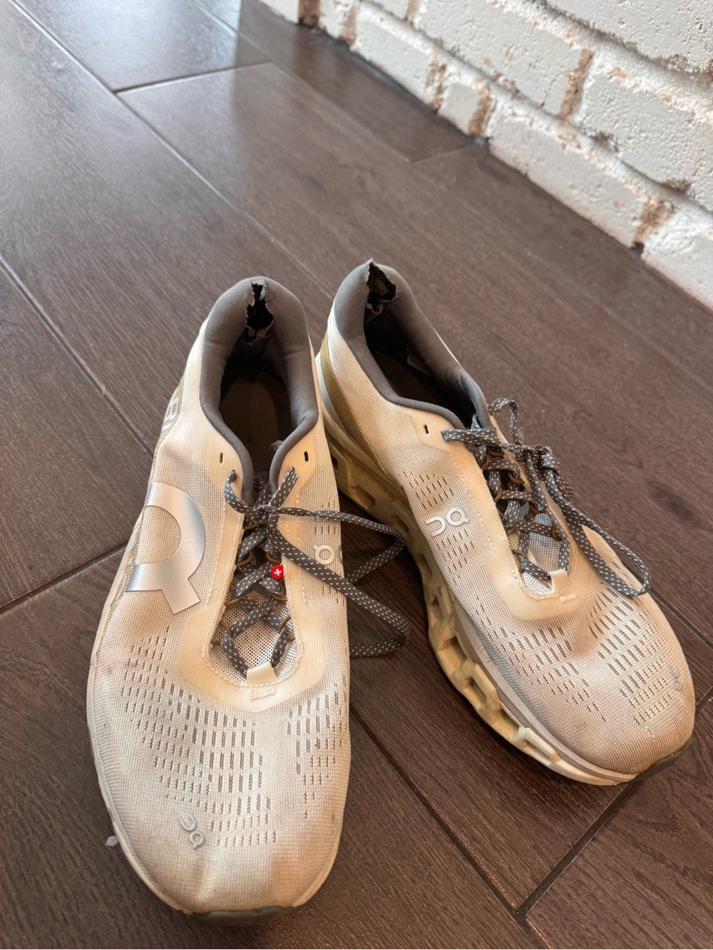 On Running Men’s CloudMonster Running Shoes in Beige and Gray
